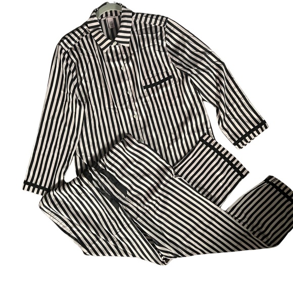 Victoria’s Secret Pink/Black Striped Satin Pajama Set - Picture 3 of 9